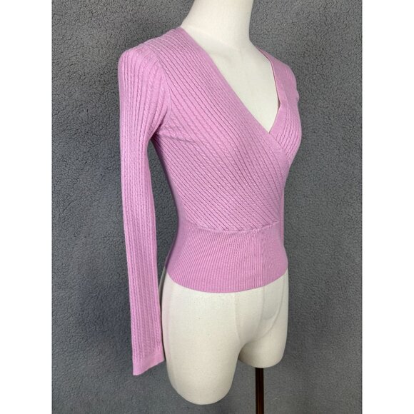 Ultra Flirt Juniors' Women's Cable-Knit Surplice Cropped Sweater Mauve Small NWT - Picture 3 of 8